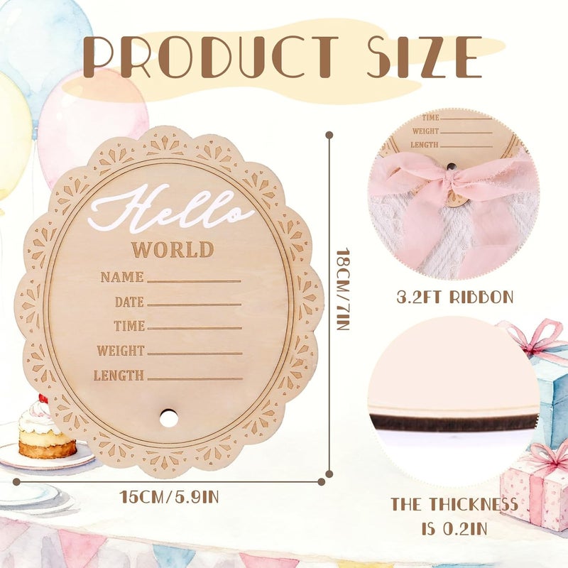 Whaline Baby Birth Announcement Sign Wooden Newborn Welcome Board Milestone Card for Birthday Baby Shower Photo Prop Keepsake - Image 2